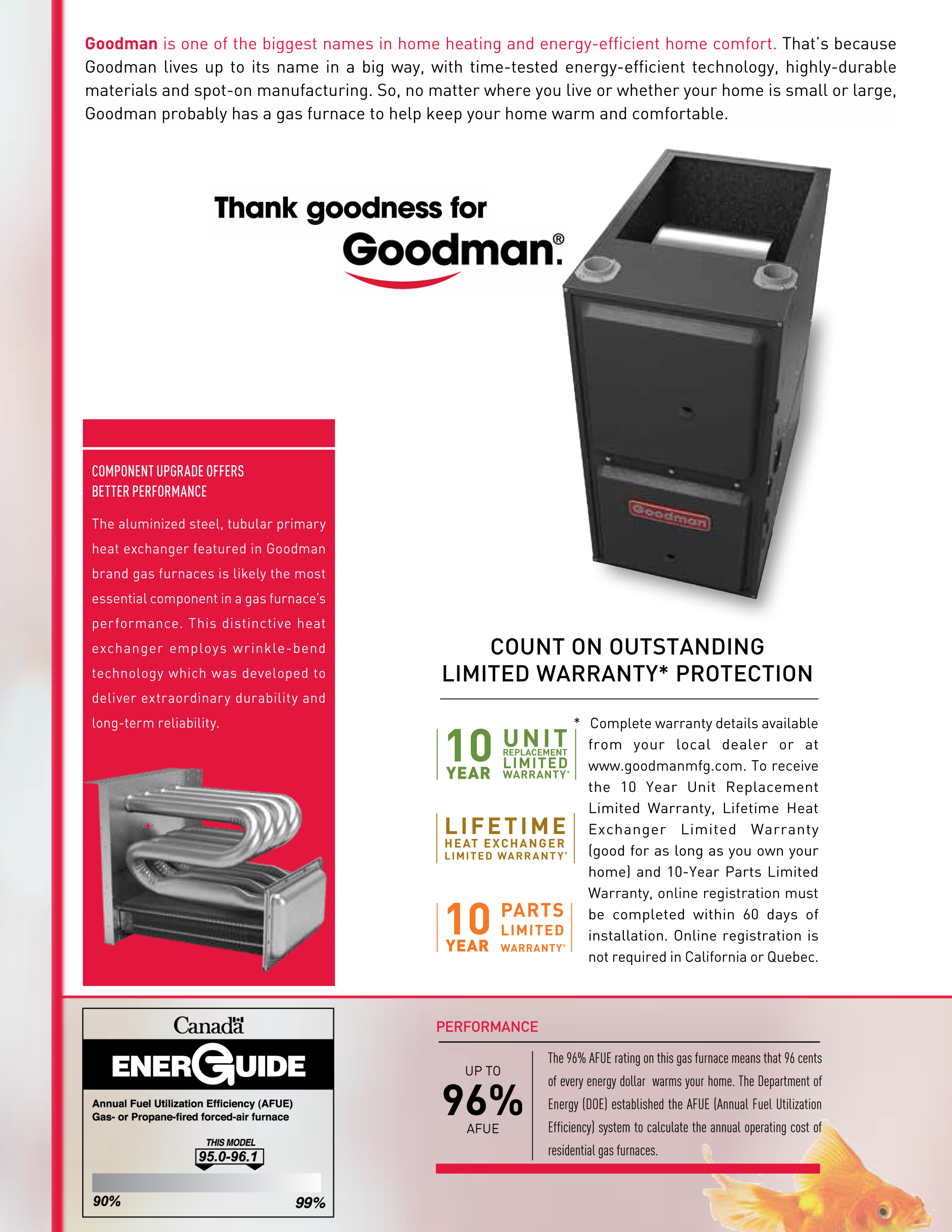 Goodman 96% Single Stage 40K BTU Gas Furnace, GCES960403BN DOWN-FLOW